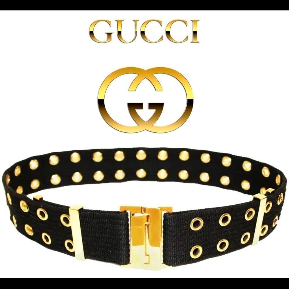 𝅺GUCCI canvas gold tone grommets & buckle Sz80-32